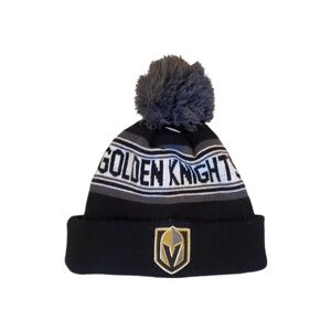 NHL‎ Golden Knights Youth Black Jacquard Cuffed Knit Hat with Pom